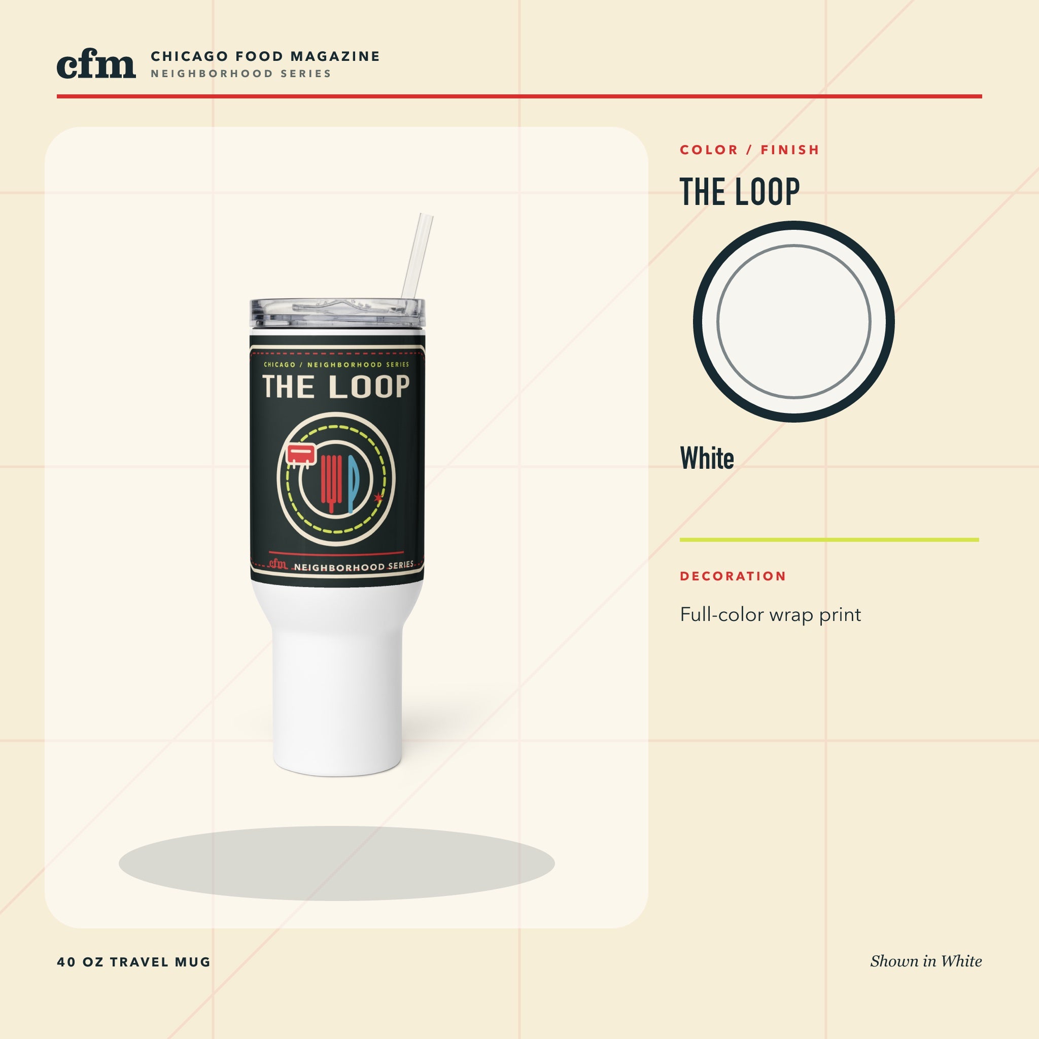 The Loop 40 oz travel mug, White color and finish