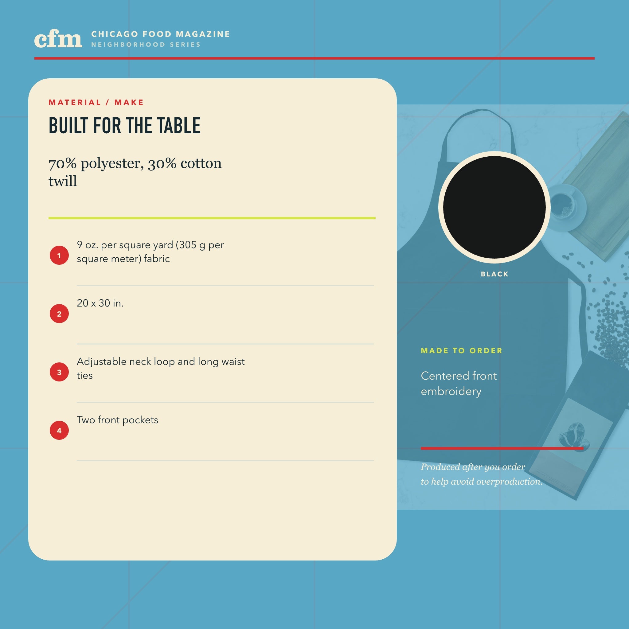 The Loop chef apron, materials and construction details
