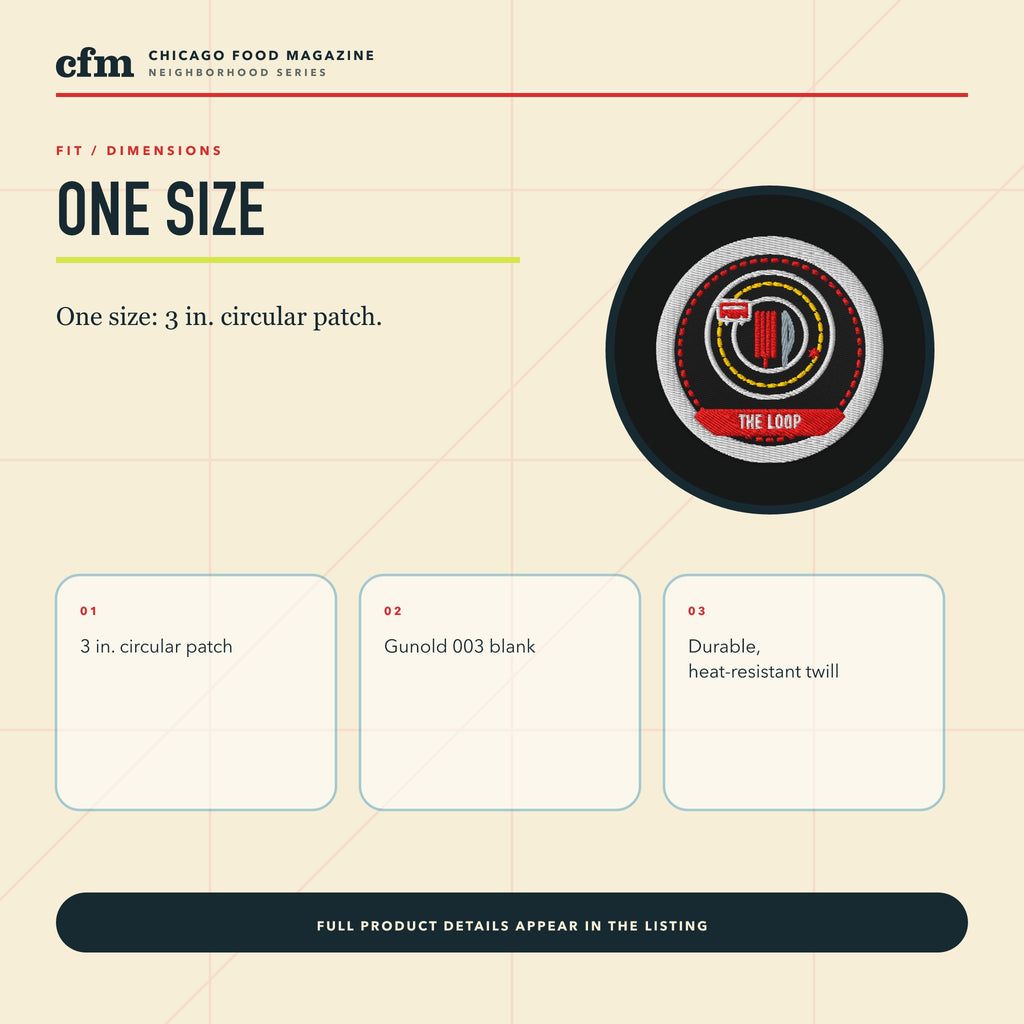 The Loop embroidered patch, size, fit, and dimensions guide