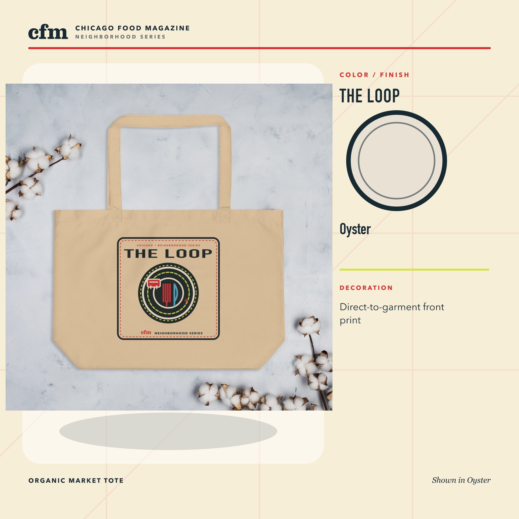 The Loop organic market tote, Oyster color and finish