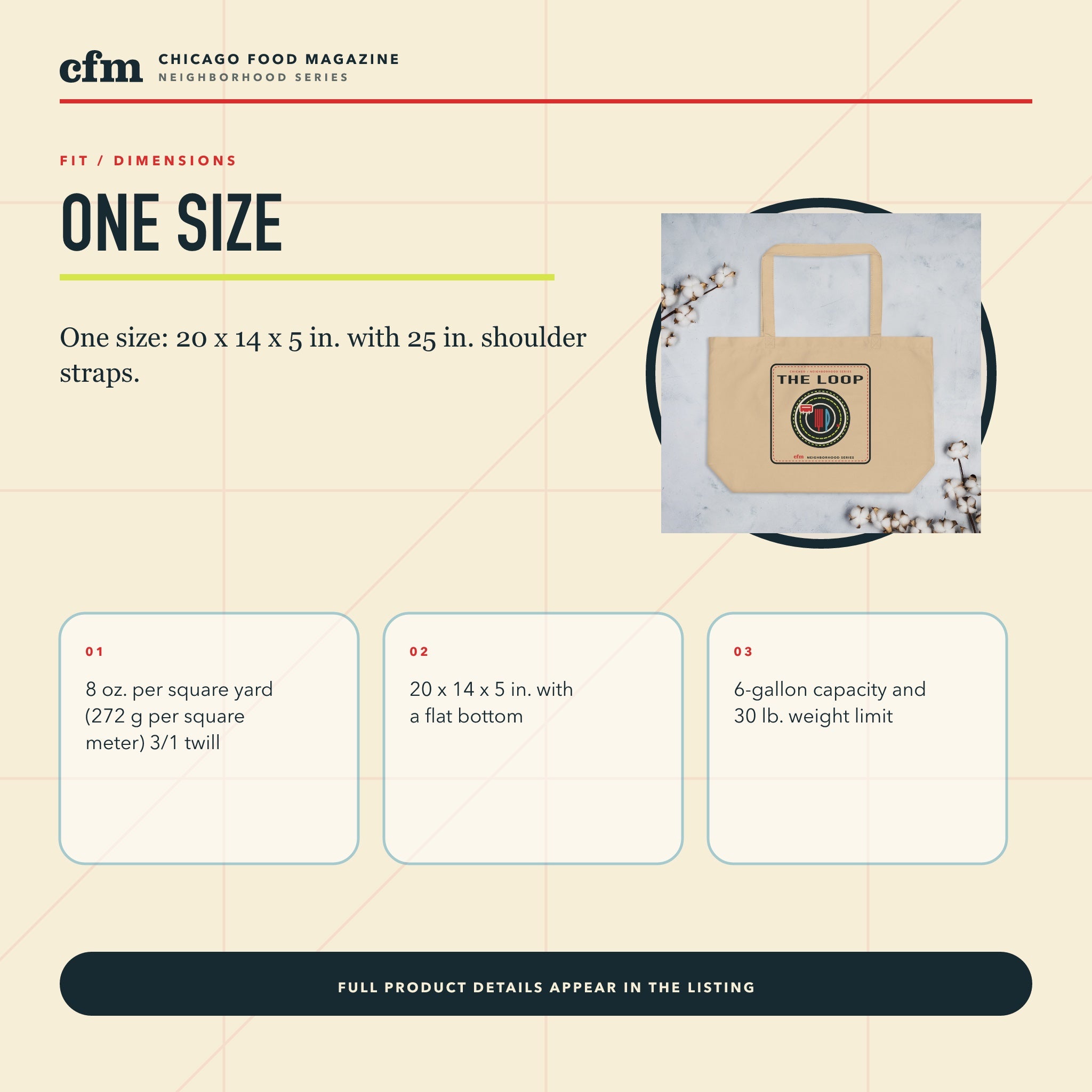 The Loop organic market tote, size, fit, and dimensions guide