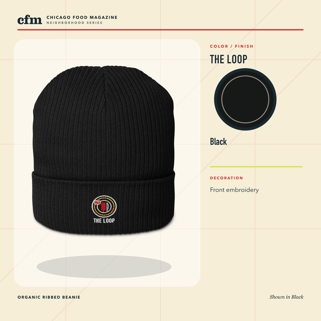 The Loop organic ribbed beanie, Black color and finish