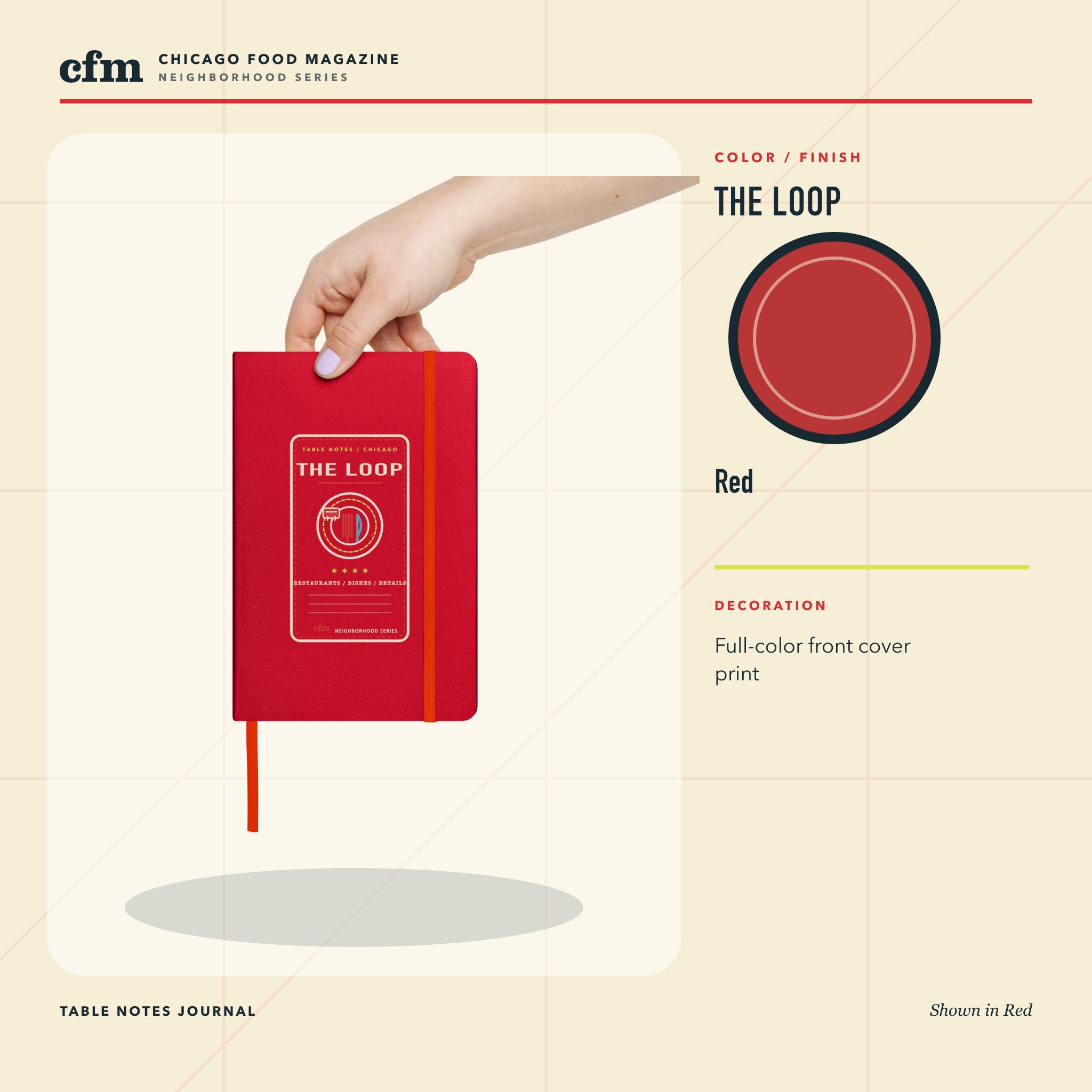 The Loop table notes journal, Red color and finish