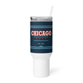 Chicago Collegiate 40 oz travel mug in white and navy, primary view