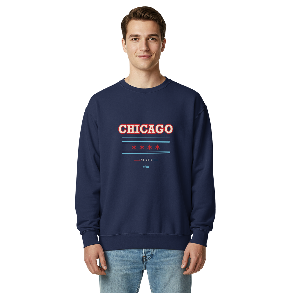 Chicago Collegiate garment-dyed crewneck in True Navy, primary view