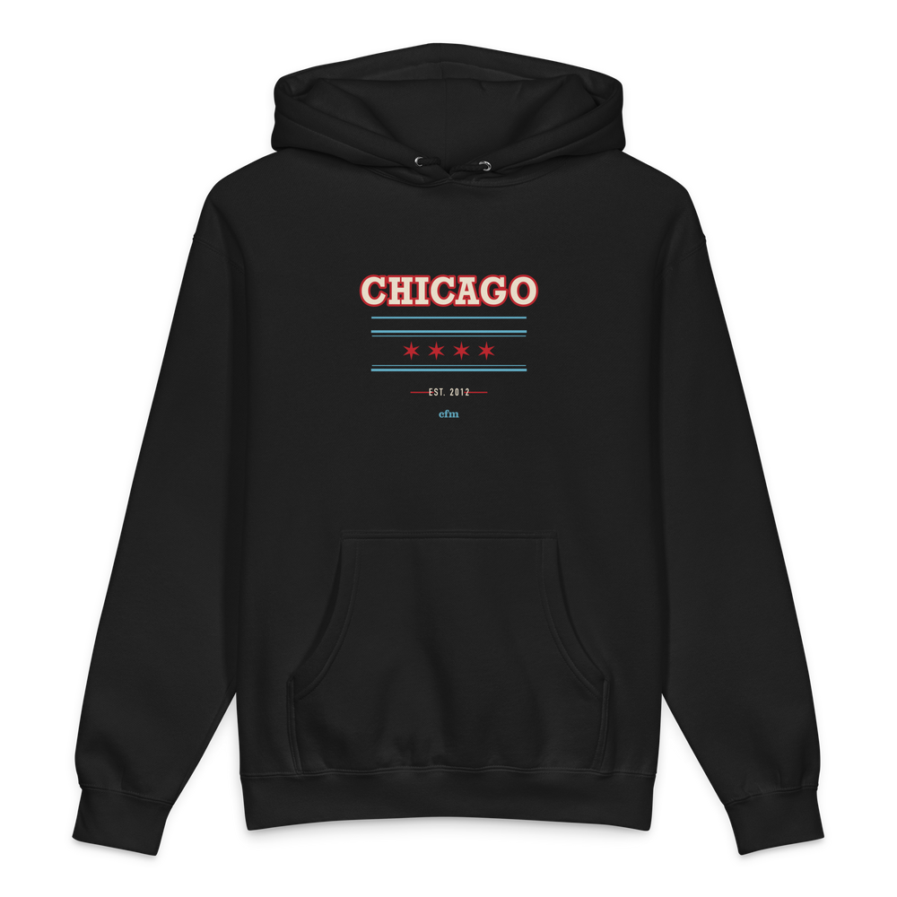 Chicago Collegiate heavyweight hoodie in black, primary view