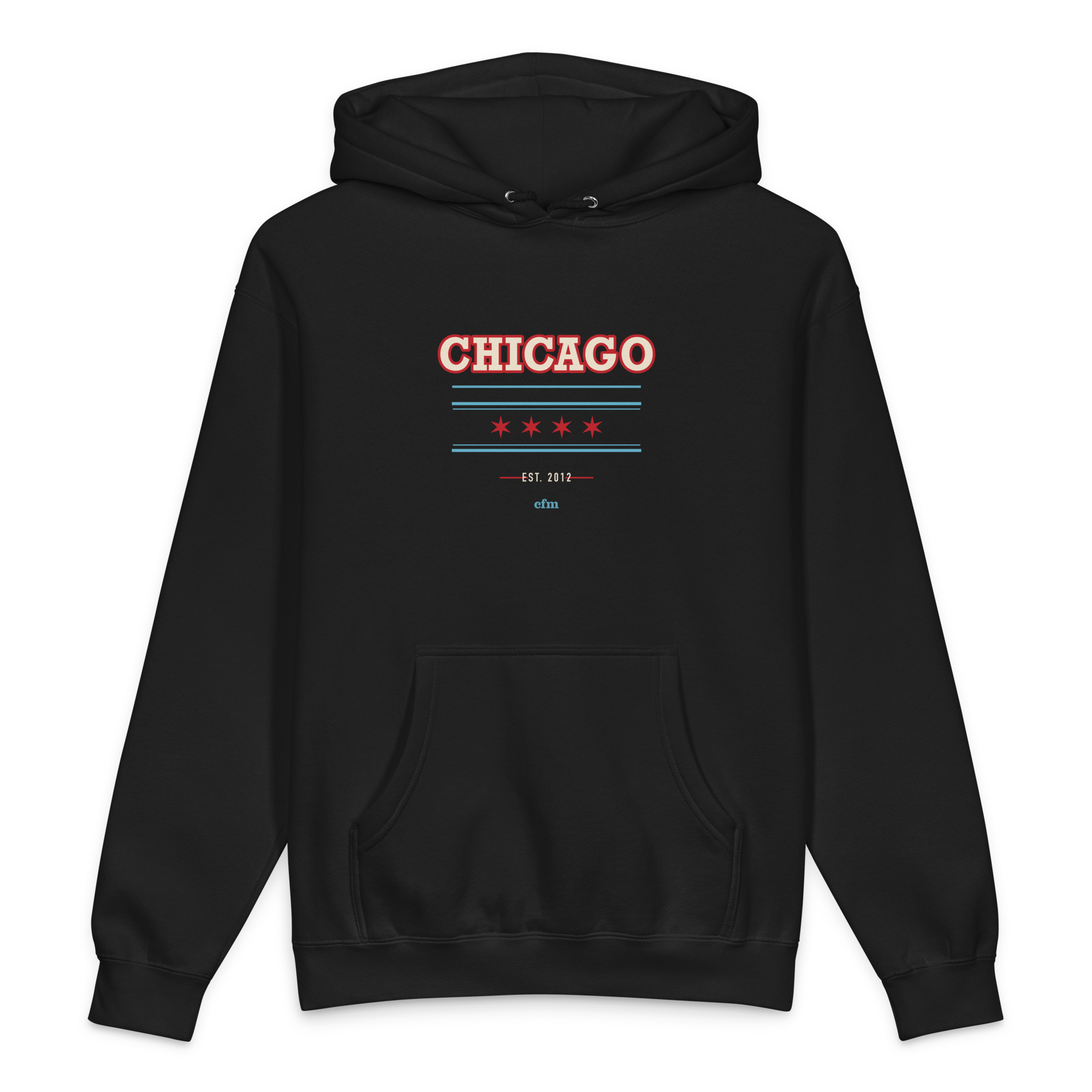 Chicago Collegiate heavyweight hoodie in black, primary view