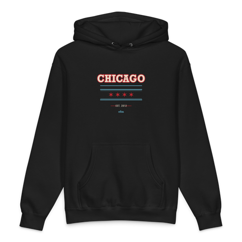 Chicago Collegiate heavyweight hoodie in black, primary view
