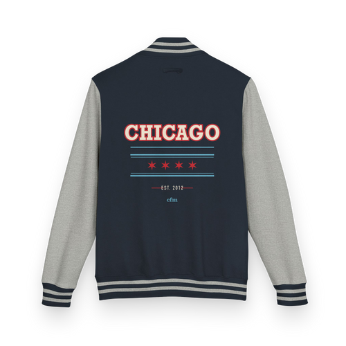 Chicago Collegiate heavyweight letterman jacket in Oxford Navy and heather gray, alternate view
