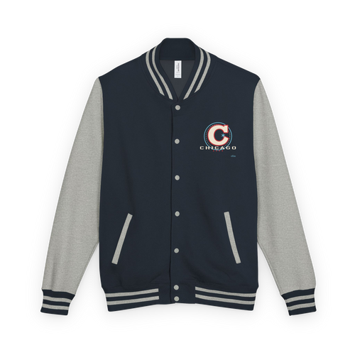 Chicago Collegiate heavyweight letterman jacket in Oxford Navy and heather gray, primary view