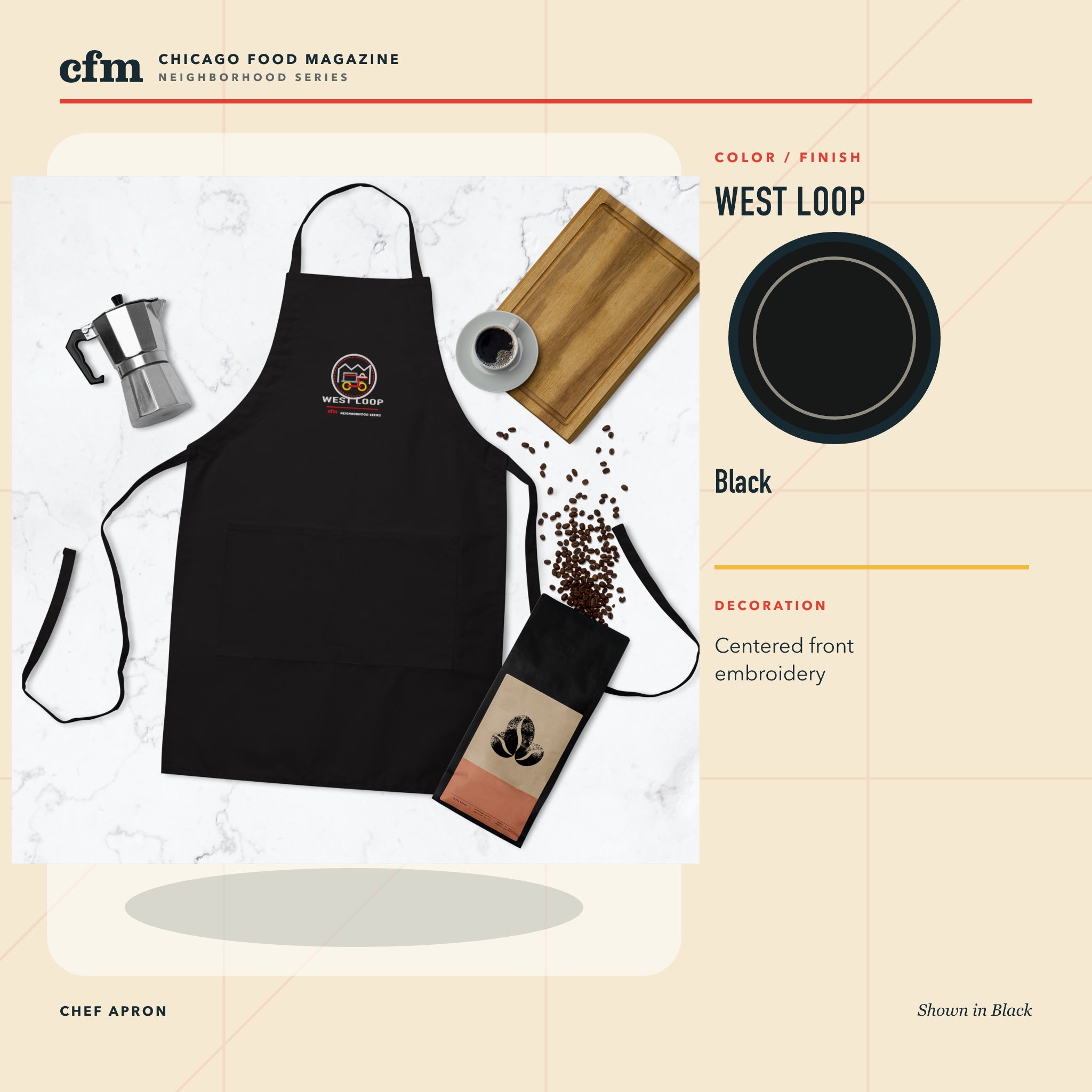 West Loop chef apron, Black color and finish