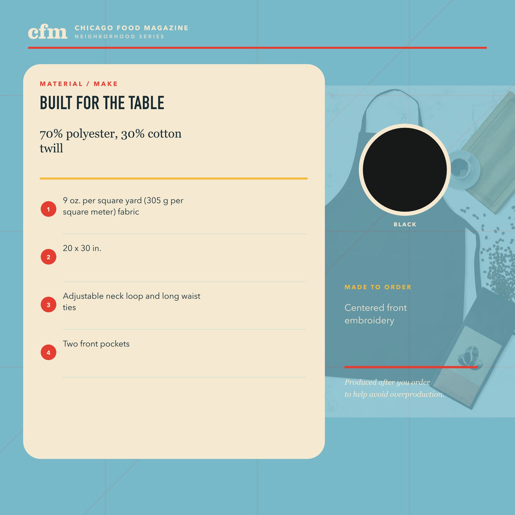 West Loop chef apron, materials and construction details