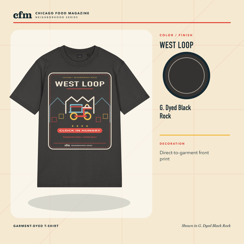 West Loop garment-dyed t-shirt, G. Dyed Black Rock color and finish