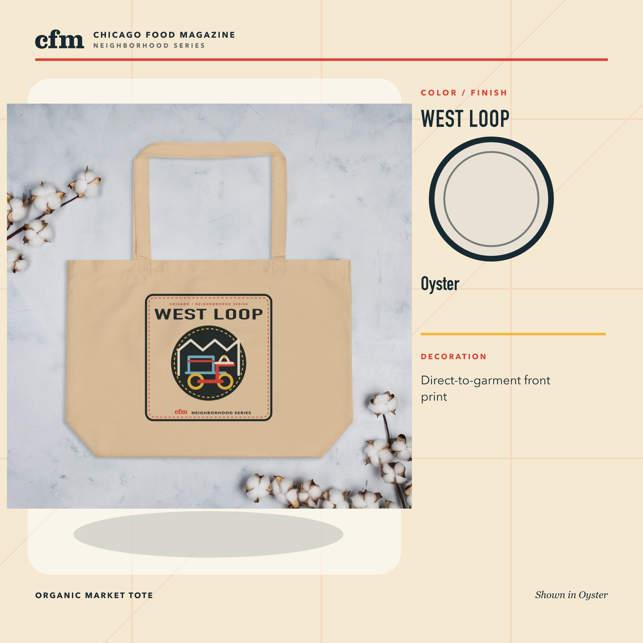 West Loop organic market tote, Oyster color and finish