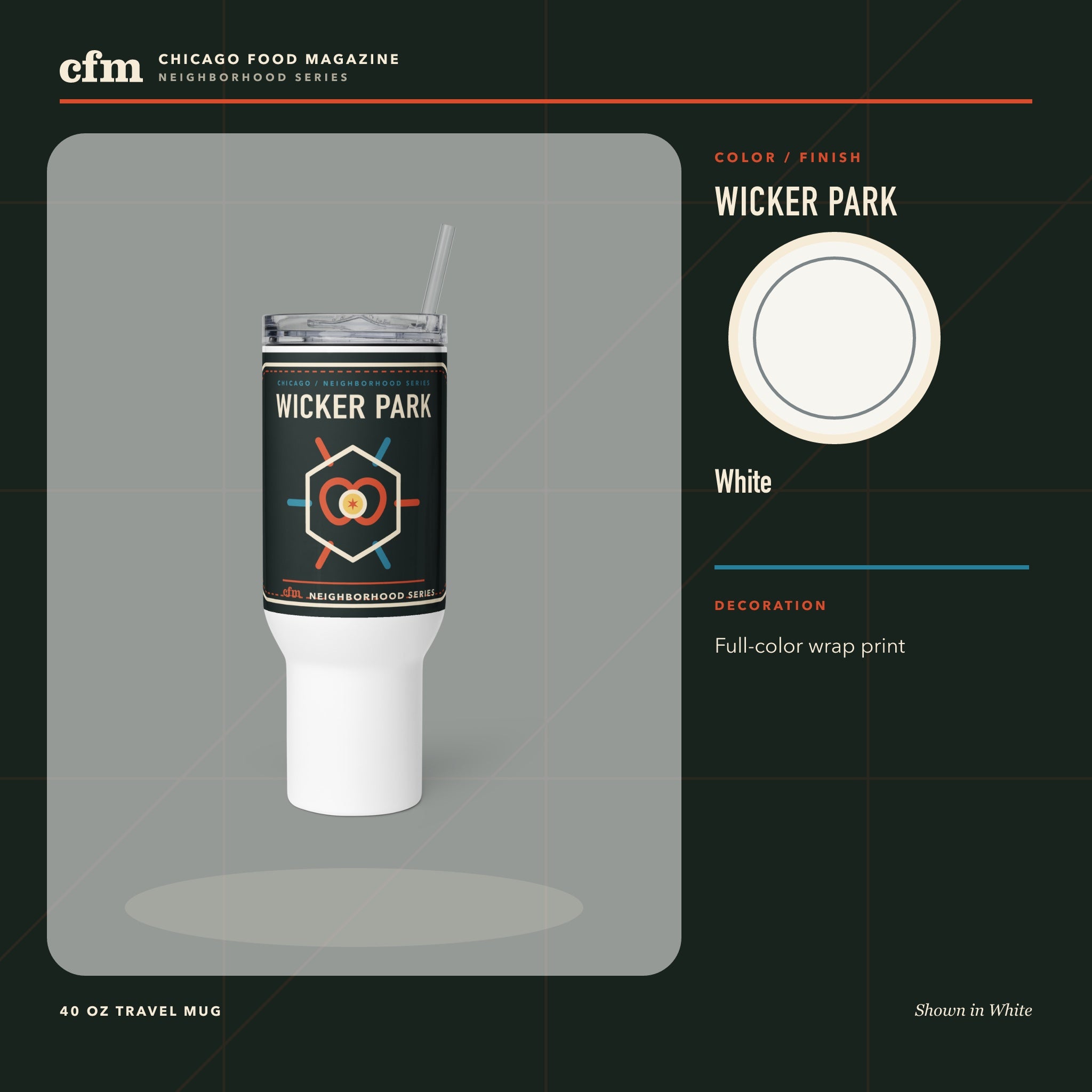 Wicker Park 40 oz travel mug, White color and finish