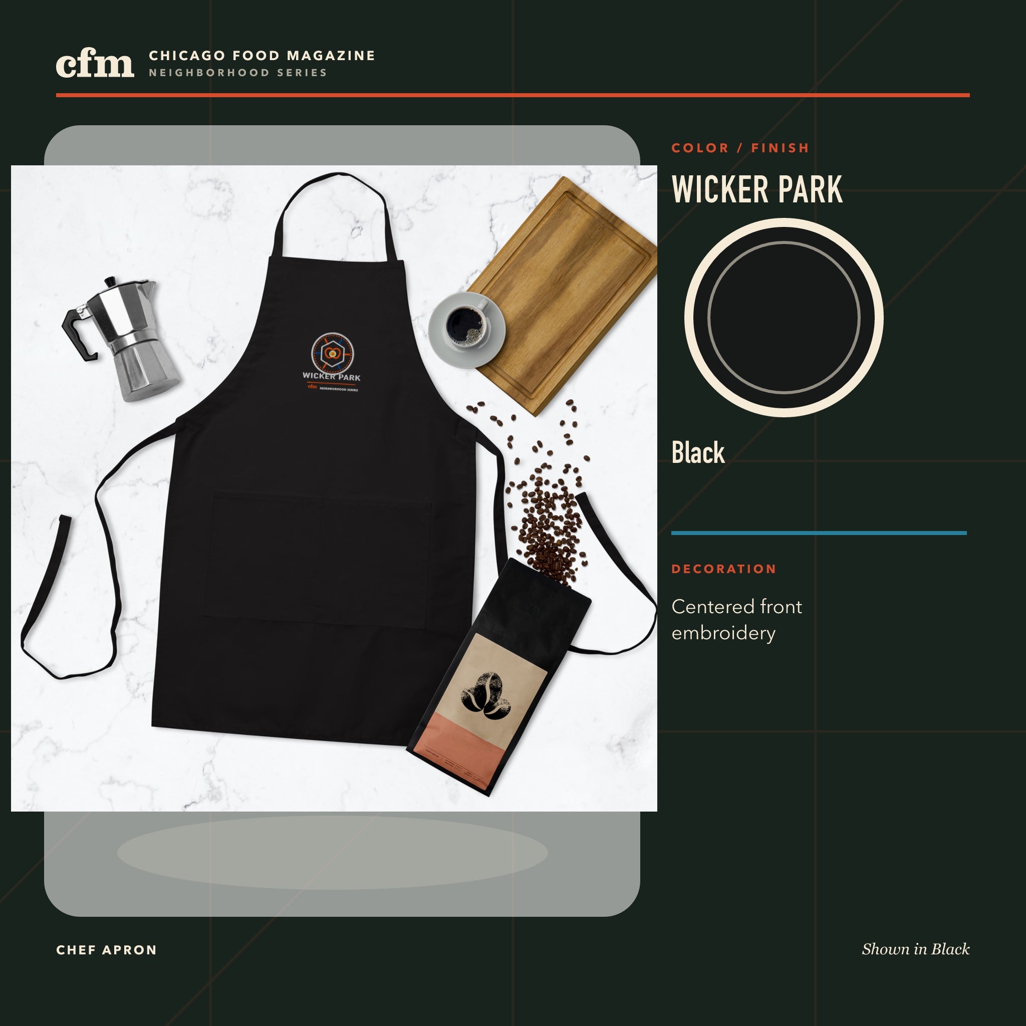 Wicker Park chef apron, Black color and finish