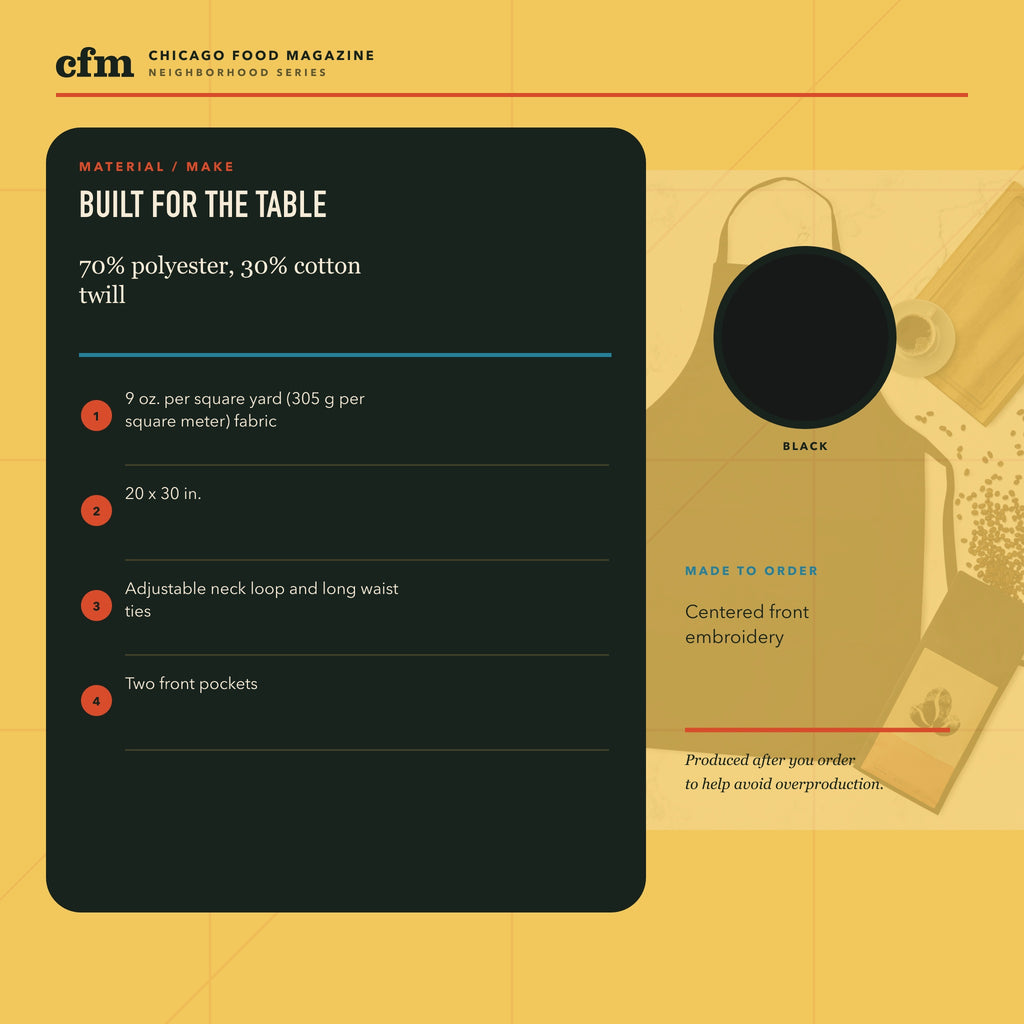 Wicker Park chef apron, materials and construction details