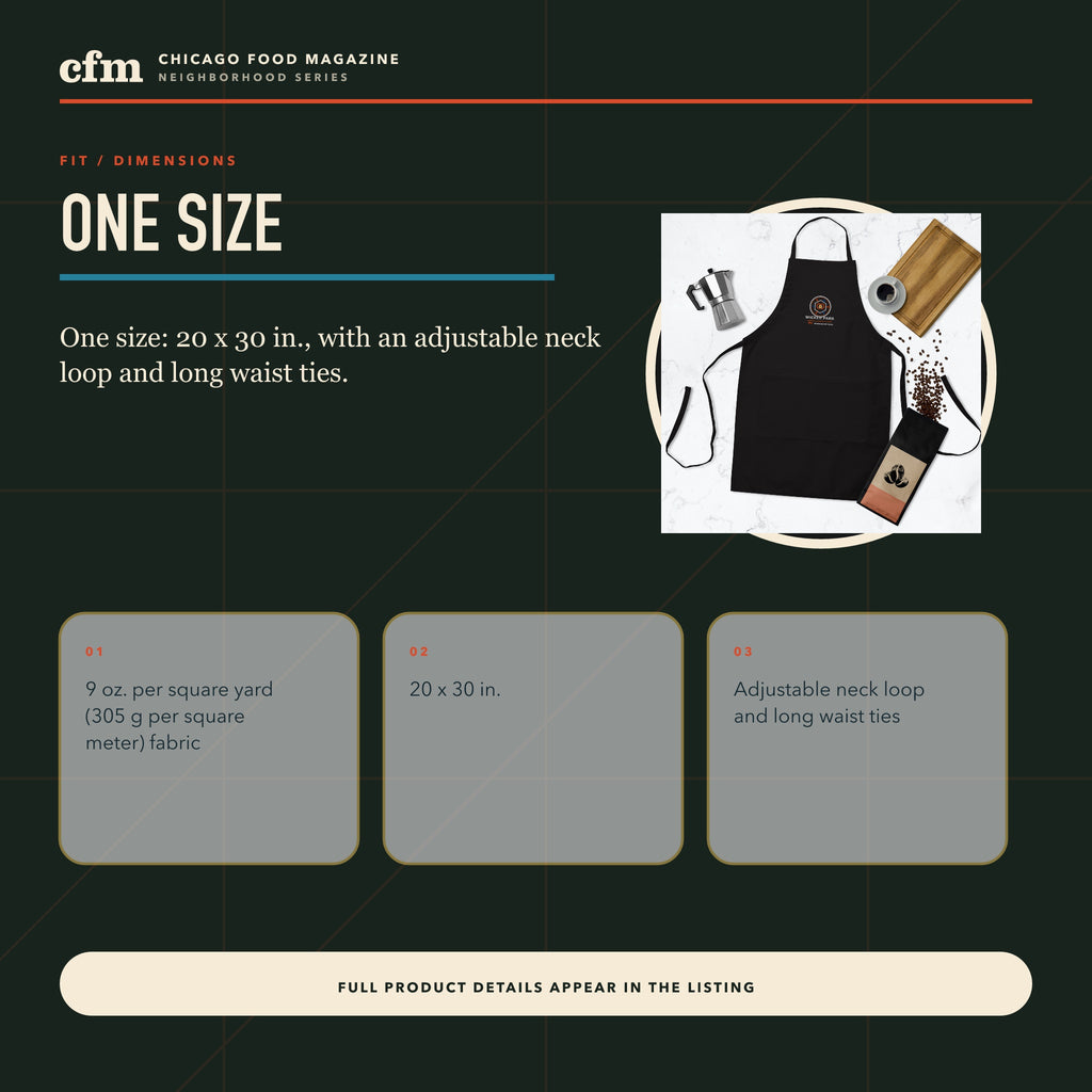 Wicker Park chef apron, size, fit, and dimensions guide