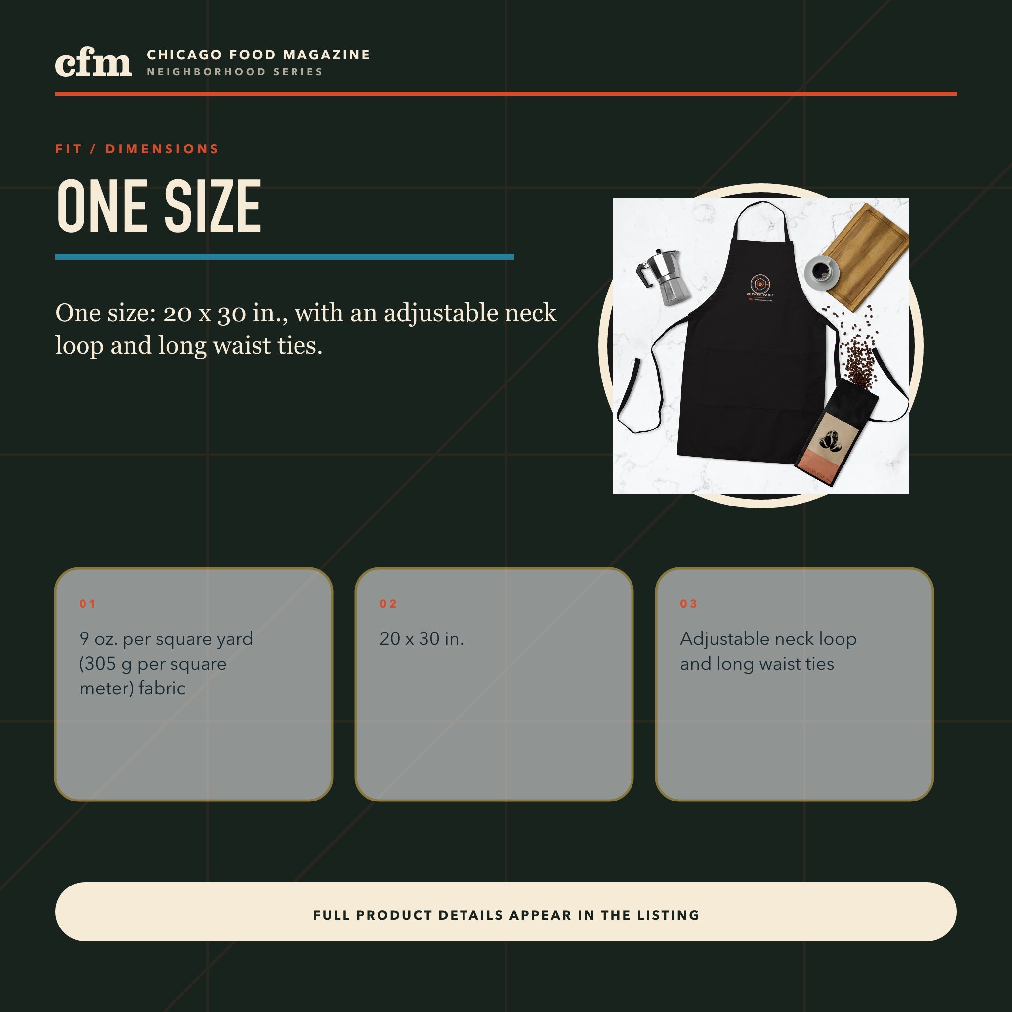 Wicker Park chef apron, size, fit, and dimensions guide