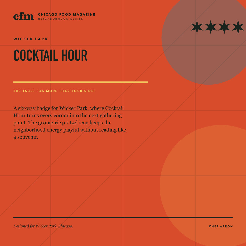 Wicker Park chef apron, Cocktail Hour design story