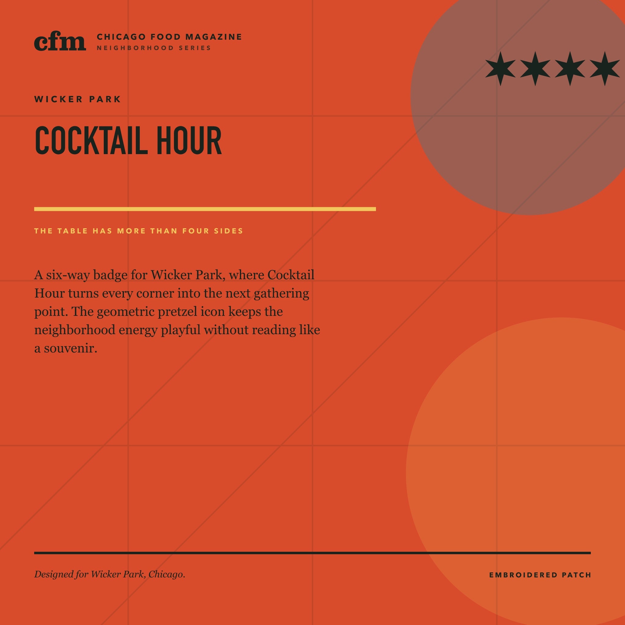 Wicker Park embroidered patch, Cocktail Hour design story