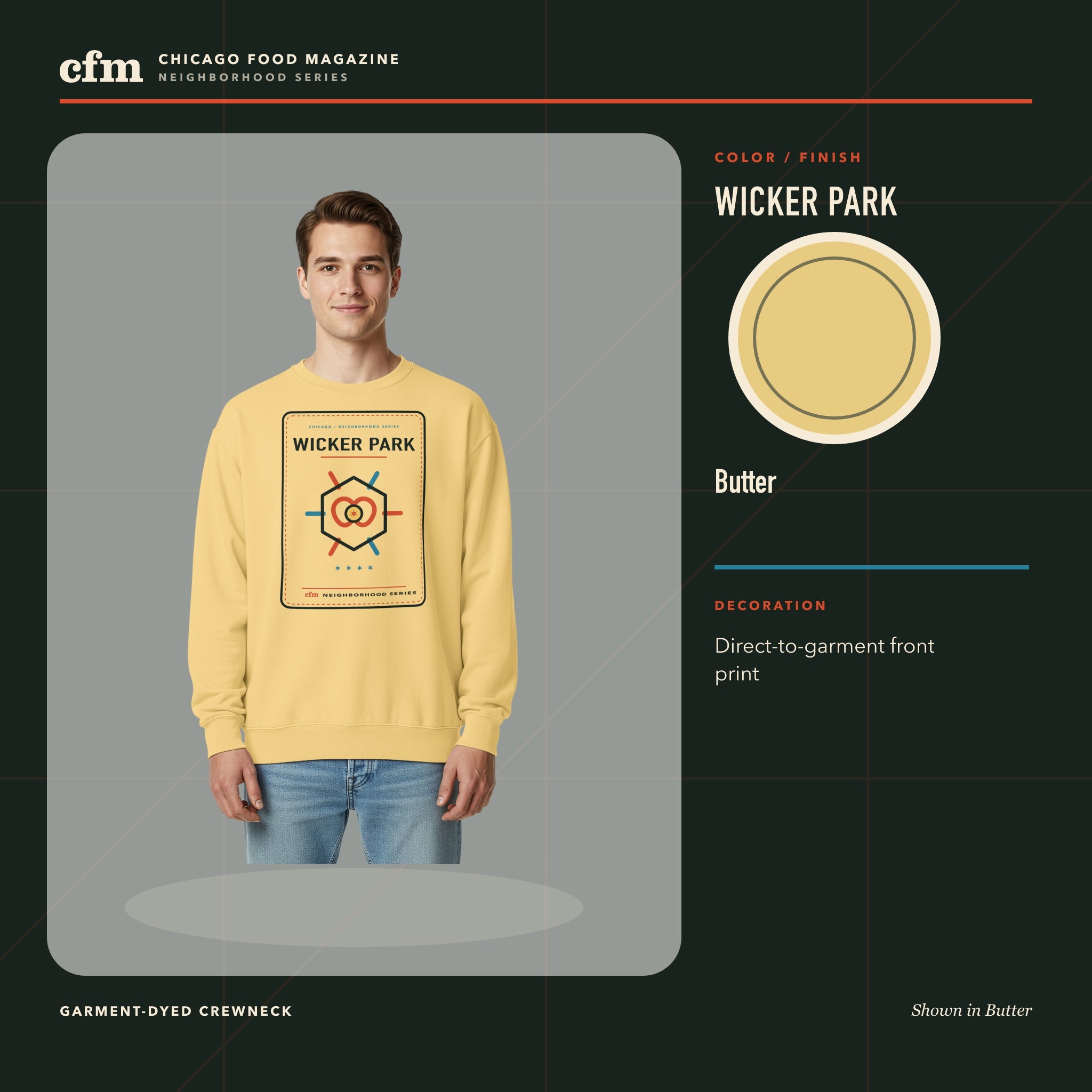 Wicker Park garment-dyed crewneck, Butter color and finish