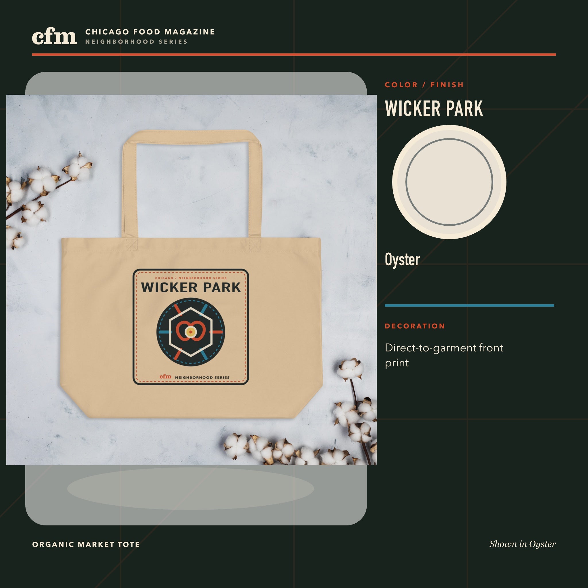 Wicker Park organic market tote, Oyster color and finish
